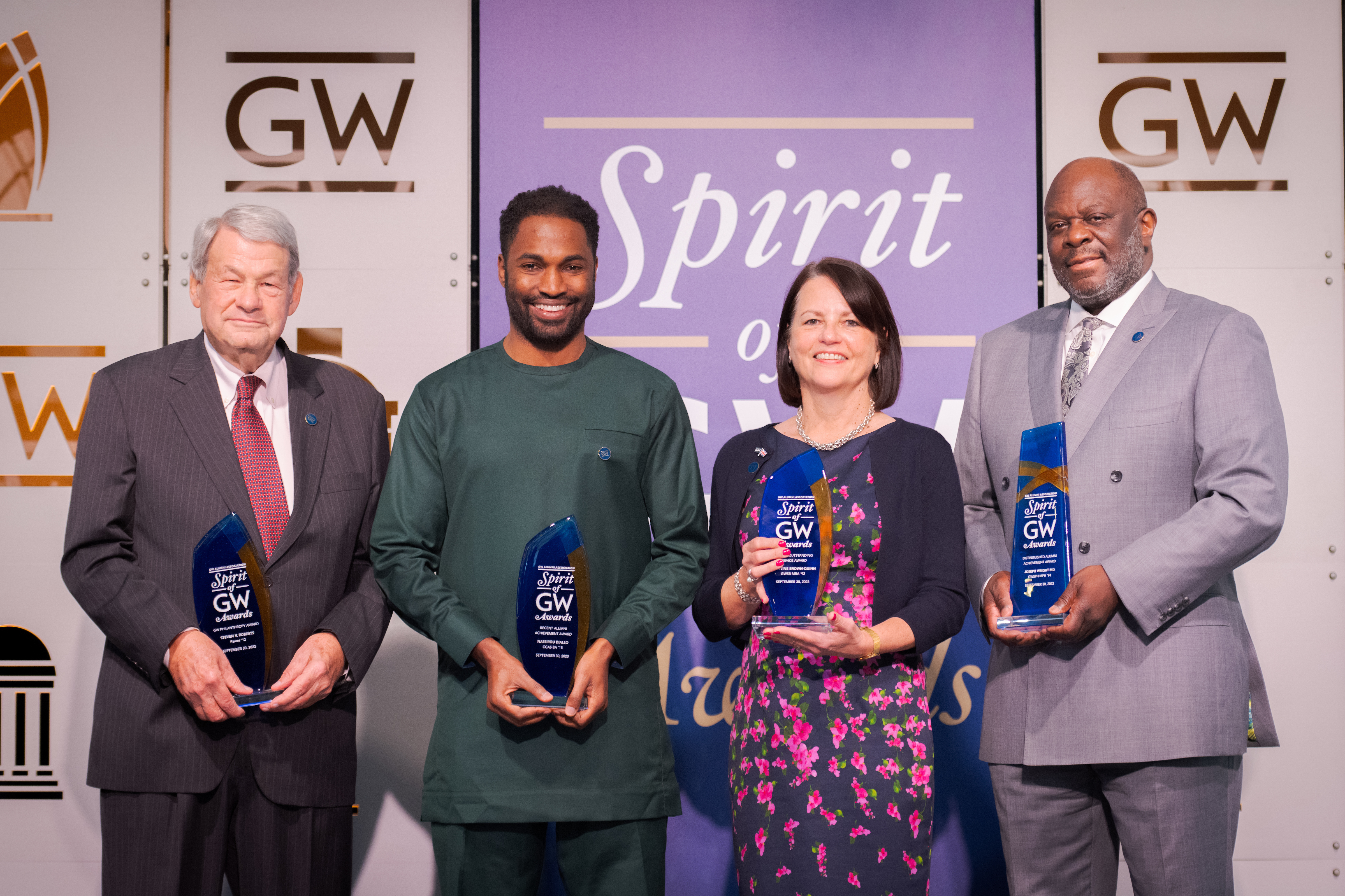 From left, Steven V. Roberts, Nassirou Diallo, Christine Brown-Quinn and Joseph Wright. (Abby Greenawalt/For GW Today)