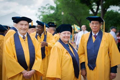 Golden Revolutionaries in gold and blue regalia on the National Mall