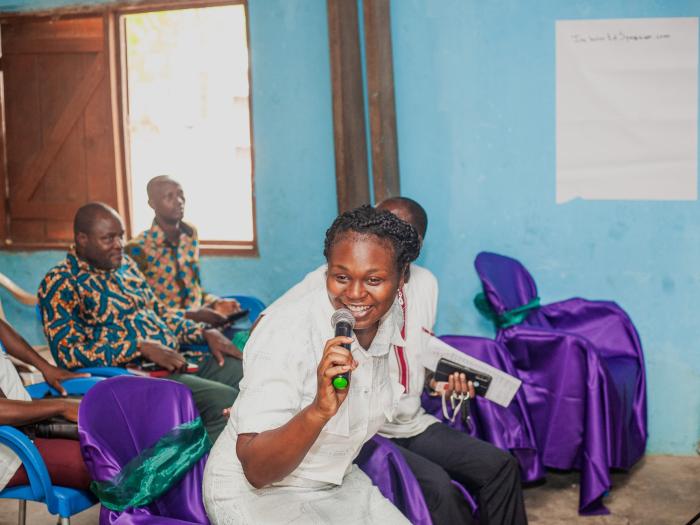 Elaine Jeanette Walton facilitates a session of the International Inclusive Education Symposium for local educators in Navrongo, Ghana, focused on equity and inclusion in classrooms.
