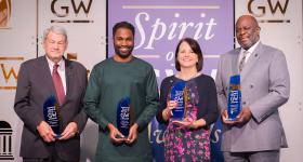 From left, Steven V. Roberts, Nassirou Diallo, Christine Brown-Quinn and Joseph Wright. (Abby Greenawalt/For GW Today)