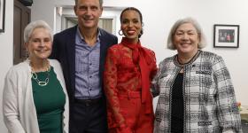 From left: Sonya Rankin, Tony Goldwyn, Kerry Washington and Ellen M. Granberg backstage at Lisner Auditorium. (Lily Speredelozzi/GW Today)