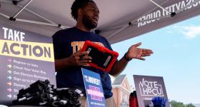 Tevon Blair at a Vote HBCU event, a national civic engagement program with a mission to educate, mobilize and activate students at Historically Black Colleges and Universities. (photo by Ashlan Collins)