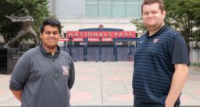 Jay Khurana (left) and Peter Lavan at Nationals Park. (William Atkins/GW Today)